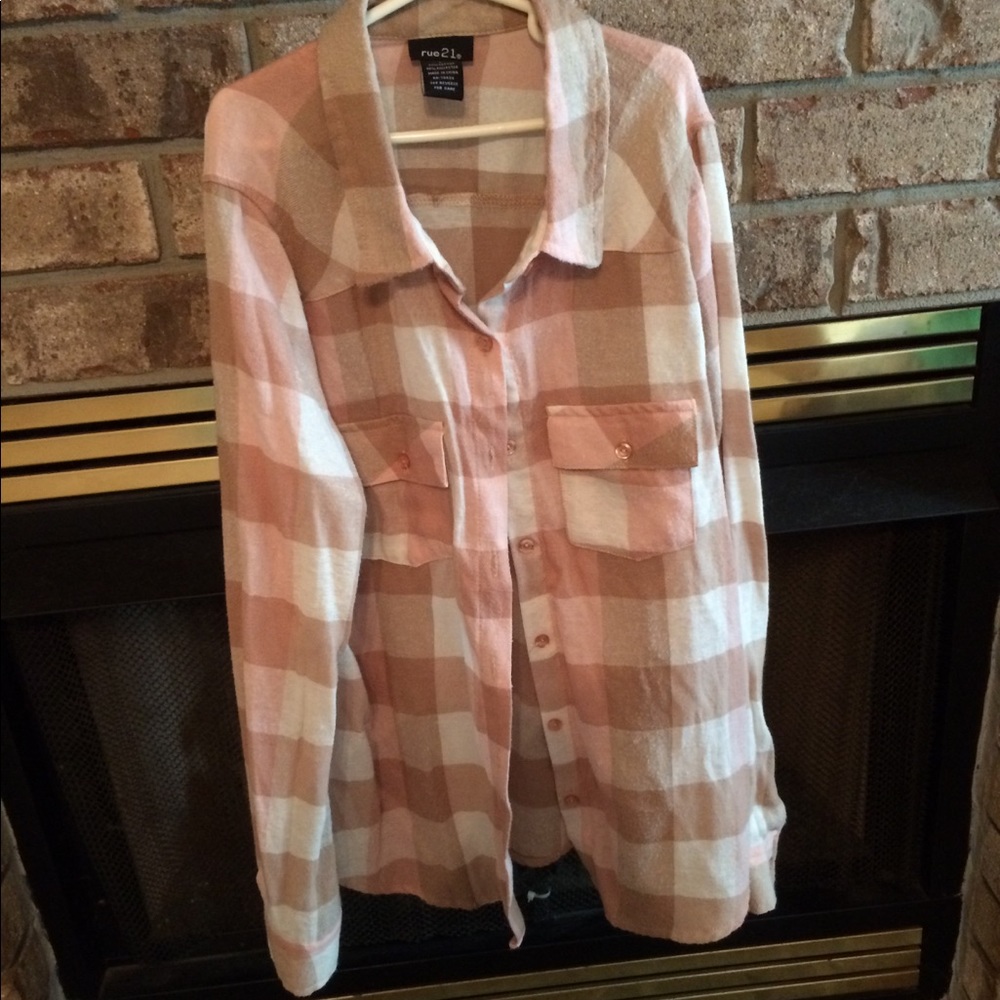 Pastel pink and brown plaid top